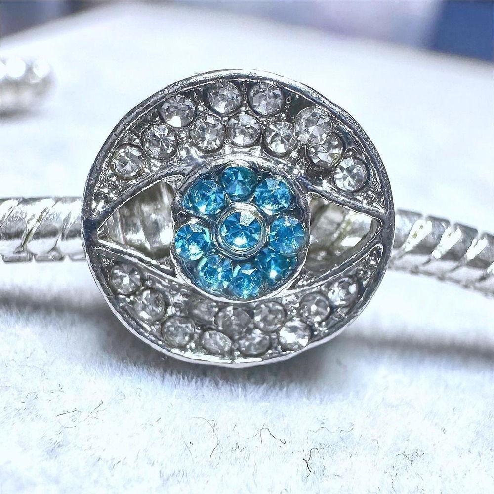 Tone Evil Eye Charm Blue Crystal Charm Bracelet fits PANDORA
